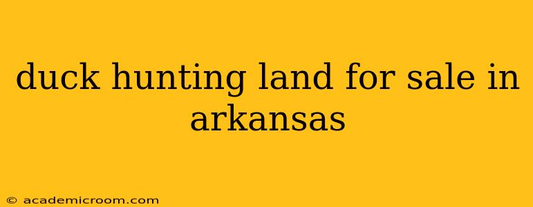 duck hunting land for sale in arkansas