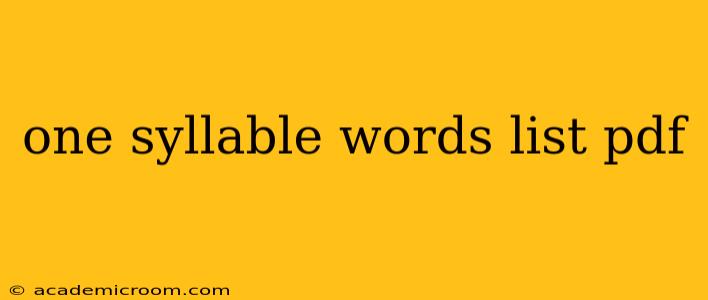 one syllable words list pdf