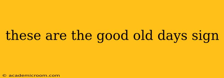 these are the good old days sign