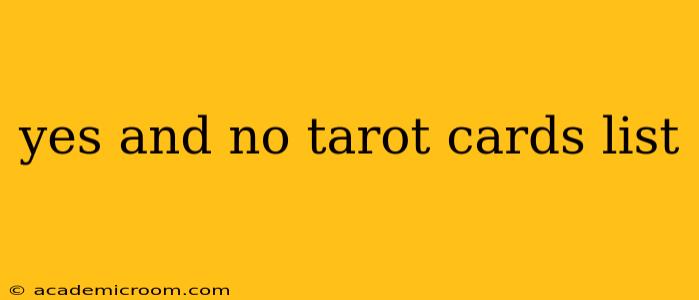 yes and no tarot cards list